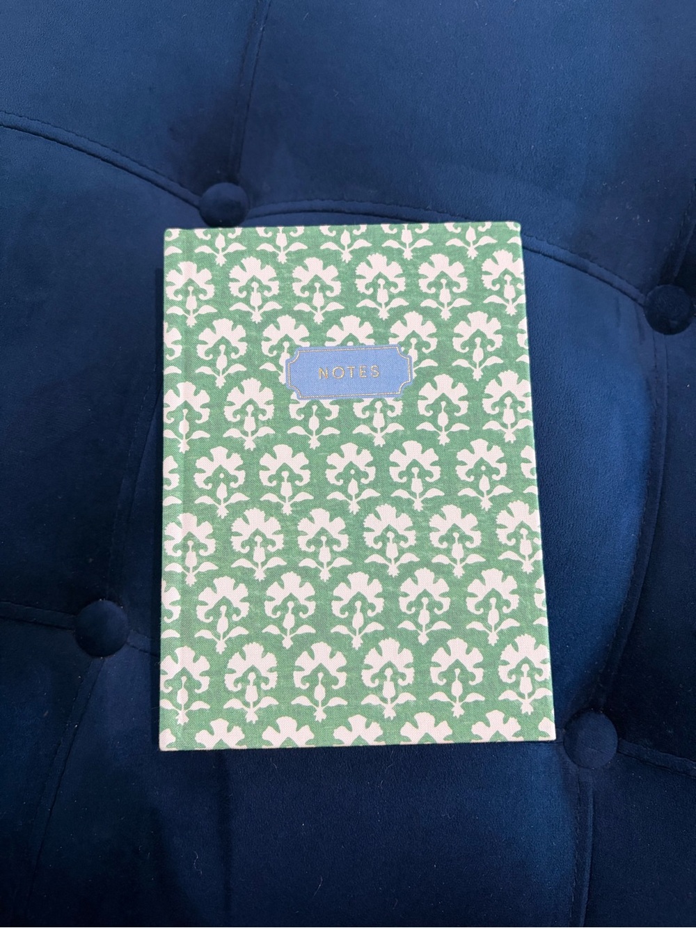Roller Rabbit Green and White Patterned Notebook with Gold 'Notes' Plaque